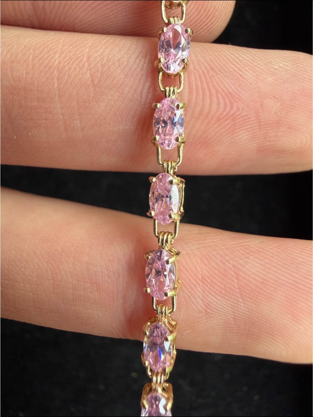 Solid 10k Gold Tennis Bracelet with Pink Sapphire Stones - Women Jewelry